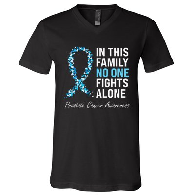 Family Prostate Cancer Awareness Light Blue Ribbon Survivor V-Neck T-Shirt