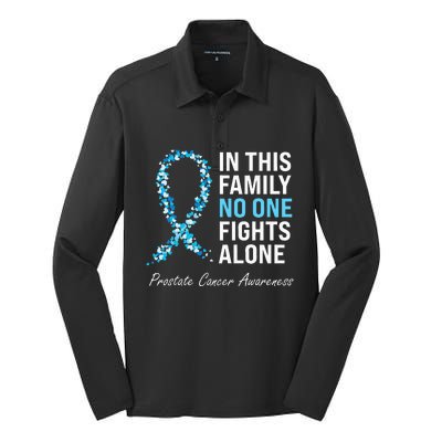 Family Prostate Cancer Awareness Light Blue Ribbon Survivor Silk Touch Performance Long Sleeve Polo