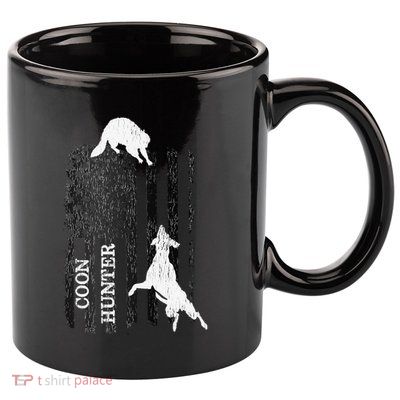 Funny Patriotic Coon Hunting Dogs American Flag Gift 11oz C Handle Ceramic Mug