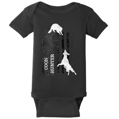 Funny Patriotic Coon Hunting Dogs American Flag Gift Baby Bodysuit