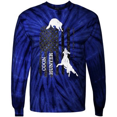 Funny Patriotic Coon Hunting Dogs American Flag Gift Tie-Dye Long Sleeve Shirt