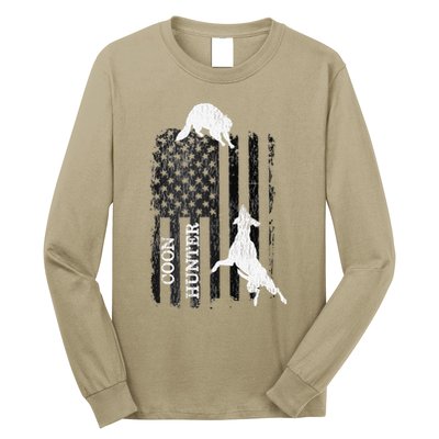 Funny Patriotic Coon Hunting Dogs American Flag Gift Long Sleeve Shirt