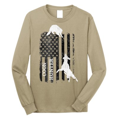 Funny Patriotic Coon Hunting Dogs American Flag Gift Long Sleeve Shirt