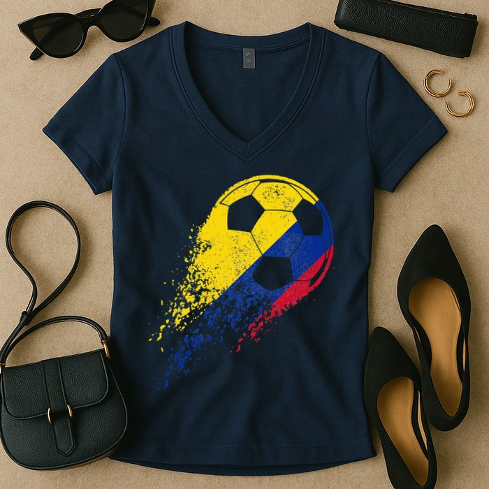Flag Pride Colombia Soccer Colombian Player Women's V-Neck T-Shirt