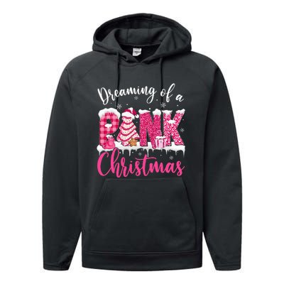 Festive Pink Christmas Tree Cakes Pajamas for the Holidays Performance Fleece Hoodie