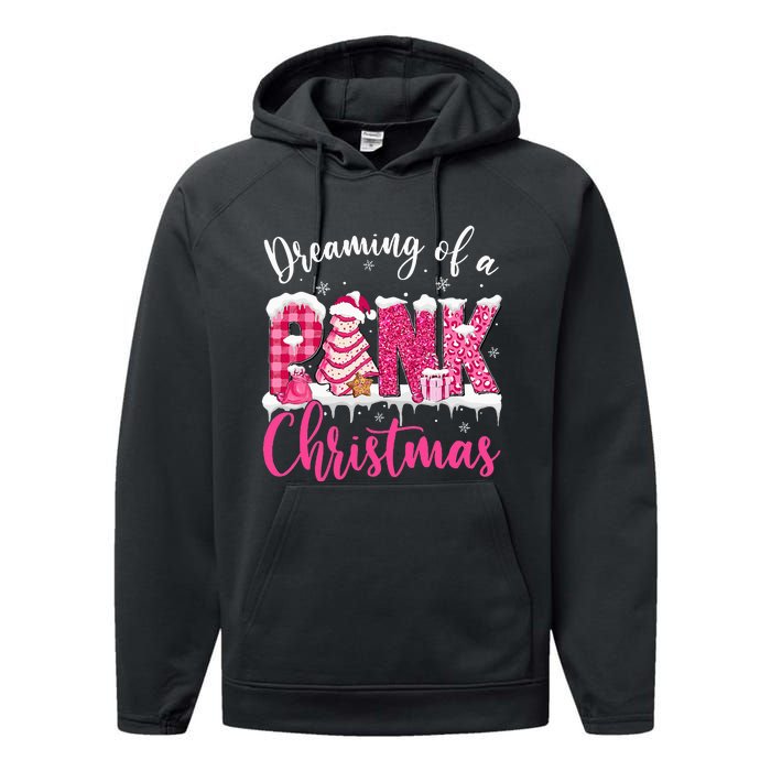 Festive Pink Christmas Tree Cakes Pajamas for the Holidays Performance Fleece Hoodie