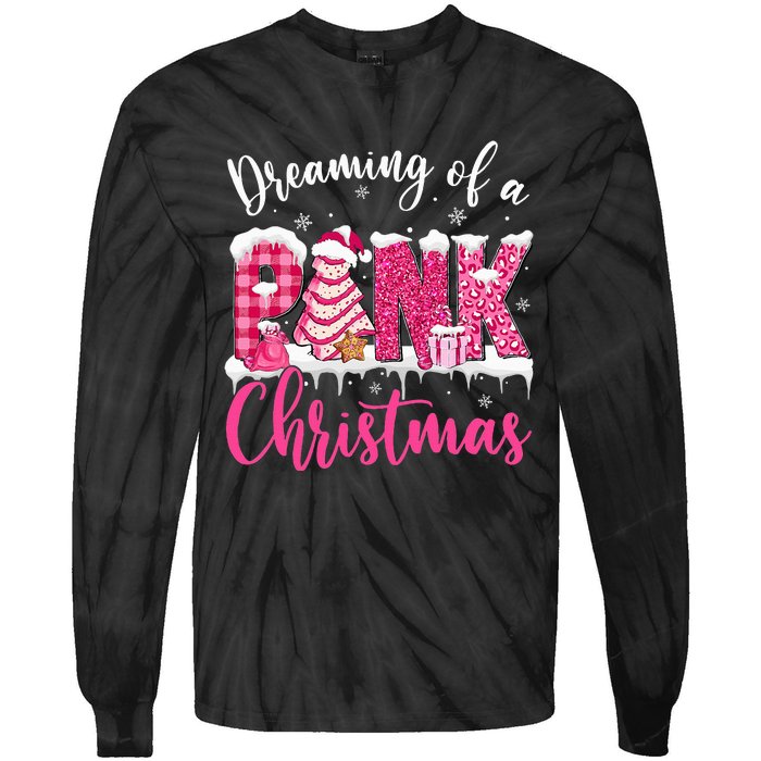 Festive Pink Christmas Tree Cakes Pajamas for the Holidays Tie-Dye Long Sleeve Shirt