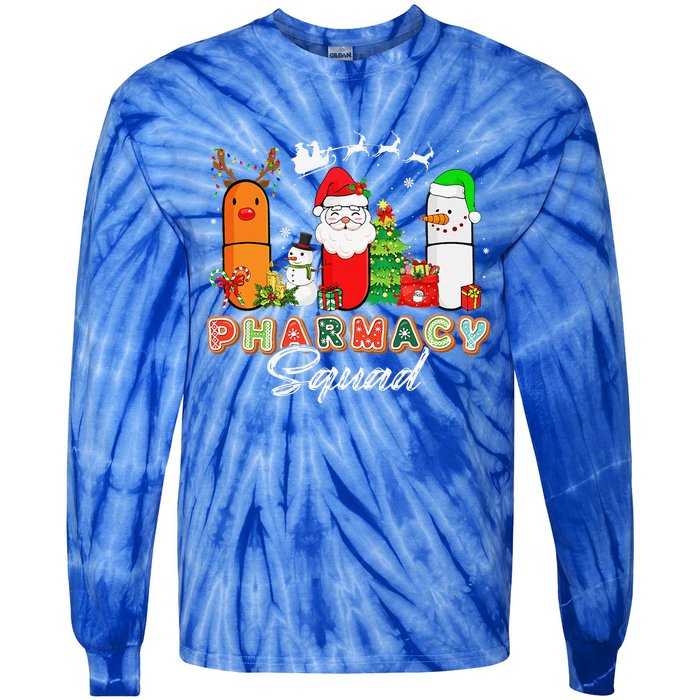 Funny Pills Christmas Lights Pharmacy Crew Reindeer Santa Tie-Dye Long Sleeve Shirt