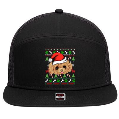 Funny Poodle Christmas Ugly Sweater Poodle Tree Lights Xmas Gift 7 Panel Mesh Trucker Snapback Hat