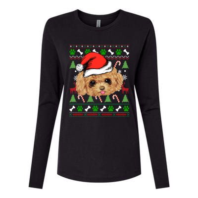 Funny Poodle Christmas Ugly Sweater Poodle Tree Lights Xmas Gift Womens Cotton Relaxed Long Sleeve T-Shirt