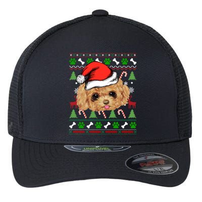 Funny Poodle Christmas Ugly Sweater Poodle Tree Lights Xmas Gift Flexfit Unipanel Trucker Cap