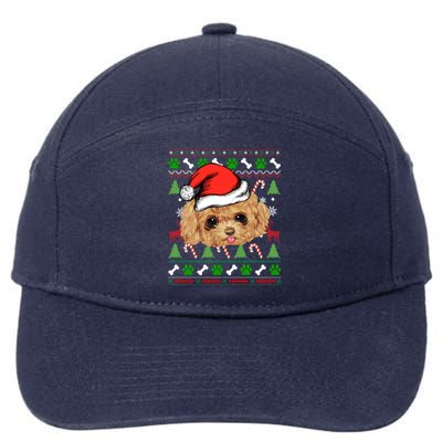 Funny Poodle Christmas Ugly Sweater Poodle Tree Lights Xmas Gift 7-Panel Snapback Hat