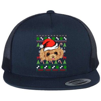 Funny Poodle Christmas Ugly Sweater Poodle Tree Lights Xmas Gift Flat Bill Trucker Hat