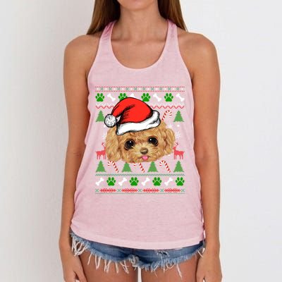 Funny Poodle Christmas Ugly Sweater Poodle Tree Lights Xmas Gift Women's Knotted Racerback Tank