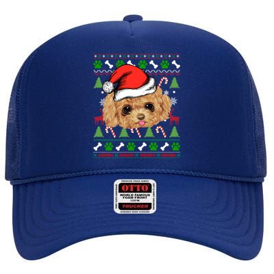 Funny Poodle Christmas Ugly Sweater Poodle Tree Lights Xmas Gift High Crown Mesh Back Trucker Hat