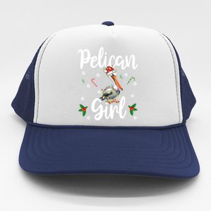 Funny Pelican Christmas Santa Hat Lights Snowflakes Gift Trucker Hat