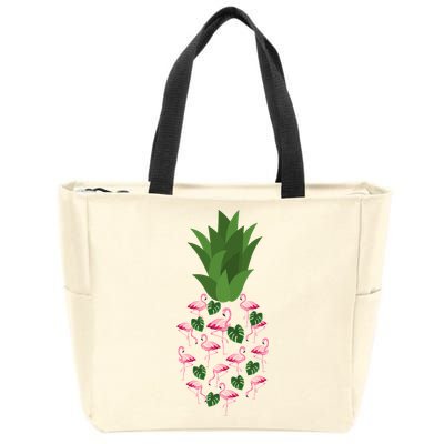 Flamingo Pineapple Cute Fun Summer Zip Tote Bag