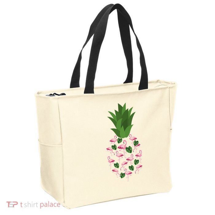 Flamingo Pineapple Cute Fun Summer Zip Tote Bag