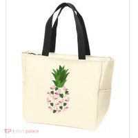 Flamingo Pineapple Cute Fun Summer Zip Tote Bag