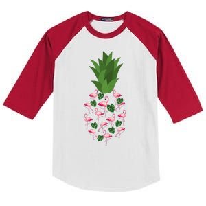 Flamingo Pineapple Cute Fun Summer Kids Colorblock Raglan Jersey