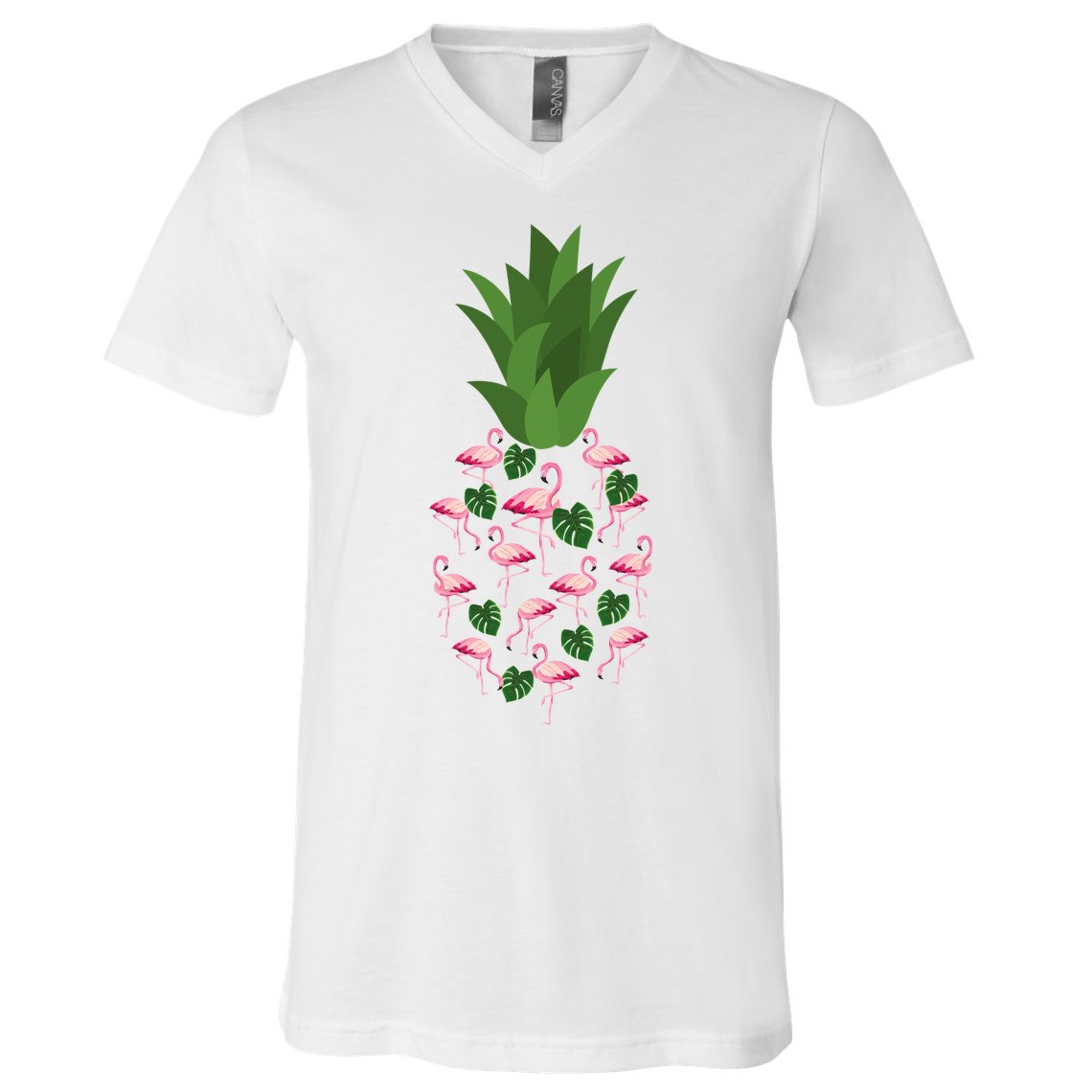 Flamingo Pineapple Cute Fun Summer V-Neck T-Shirt