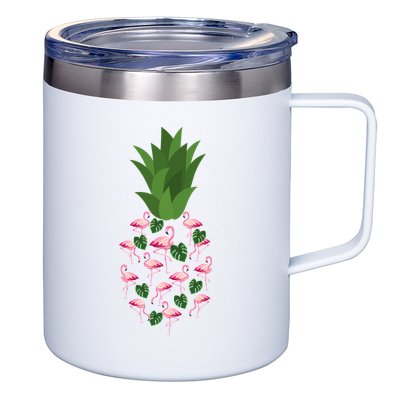 Flamingo Pineapple Cute Fun Summer 12oz Stainless Steel Coffee Mug
