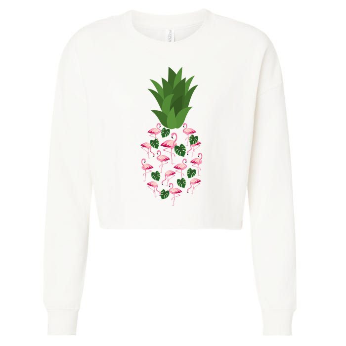 Flamingo Pineapple Cute Fun Summer Cropped Pullover Crew