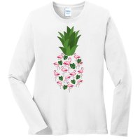 Flamingo Pineapple Cute Fun Summer Ladies Long Sleeve Shirt