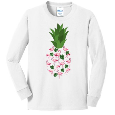 Flamingo Pineapple Cute Fun Summer Kids Long Sleeve Shirt