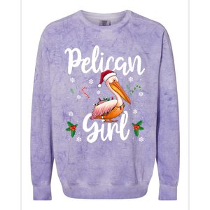 Funny Pelican Christmas Santa Hat Lights Snowflakes Gift Colorblast Crewneck Sweatshirt