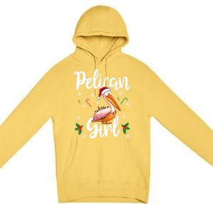 Funny Pelican Christmas Santa Hat Lights Snowflakes Gift Premium Pullover Hoodie