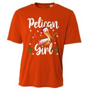 Funny Pelican Christmas Santa Hat Lights Snowflakes Gift Cooling Performance Crew T-Shirt