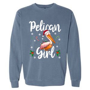 Funny Pelican Christmas Santa Hat Lights Snowflakes Gift Garment-Dyed Sweatshirt