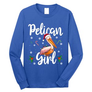 Funny Pelican Christmas Santa Hat Lights Snowflakes Gift Long Sleeve Shirt