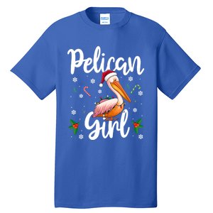 Funny Pelican Christmas Santa Hat Lights Snowflakes Gift Tall T-Shirt