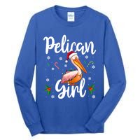 Funny Pelican Christmas Santa Hat Lights Snowflakes Gift Tall Long Sleeve T-Shirt