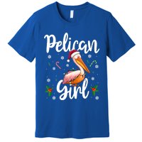 Funny Pelican Christmas Santa Hat Lights Snowflakes Gift Premium T-Shirt