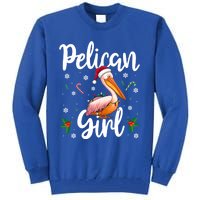 Funny Pelican Christmas Santa Hat Lights Snowflakes Gift Tall Sweatshirt