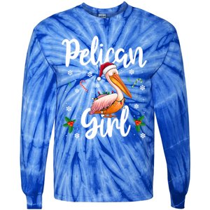 Funny Pelican Christmas Santa Hat Lights Snowflakes Gift Tie-Dye Long Sleeve Shirt