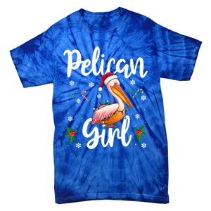 Funny Pelican Christmas Santa Hat Lights Snowflakes Gift Tie-Dye T-Shirt