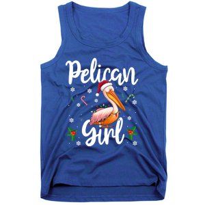 Funny Pelican Christmas Santa Hat Lights Snowflakes Gift Tank Top