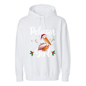 Funny Pelican Christmas Santa Hat Lights Snowflakes Gift Garment-Dyed Fleece Hoodie