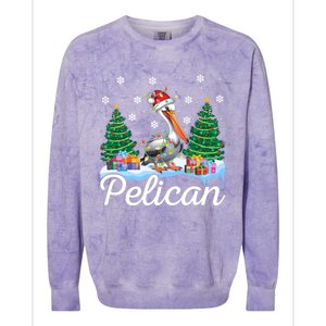 Funny Pelican Christmas Tree Snowflakes Santa Hat Lights Gift Colorblast Crewneck Sweatshirt