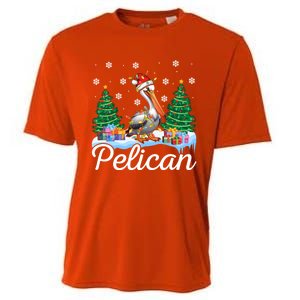 Funny Pelican Christmas Tree Snowflakes Santa Hat Lights Gift Cooling Performance Crew T-Shirt