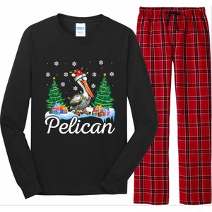 Funny Pelican Christmas Tree Snowflakes Santa Hat Lights Gift Long Sleeve Pajama Set