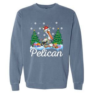 Funny Pelican Christmas Tree Snowflakes Santa Hat Lights Gift Garment-Dyed Sweatshirt