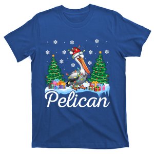 Funny Pelican Christmas Tree Snowflakes Santa Hat Lights Gift T-Shirt