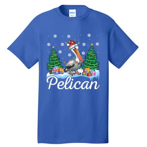 Funny Pelican Christmas Tree Snowflakes Santa Hat Lights Gift Tall T-Shirt