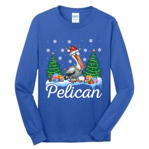 Funny Pelican Christmas Tree Snowflakes Santa Hat Lights Gift Tall Long Sleeve T-Shirt