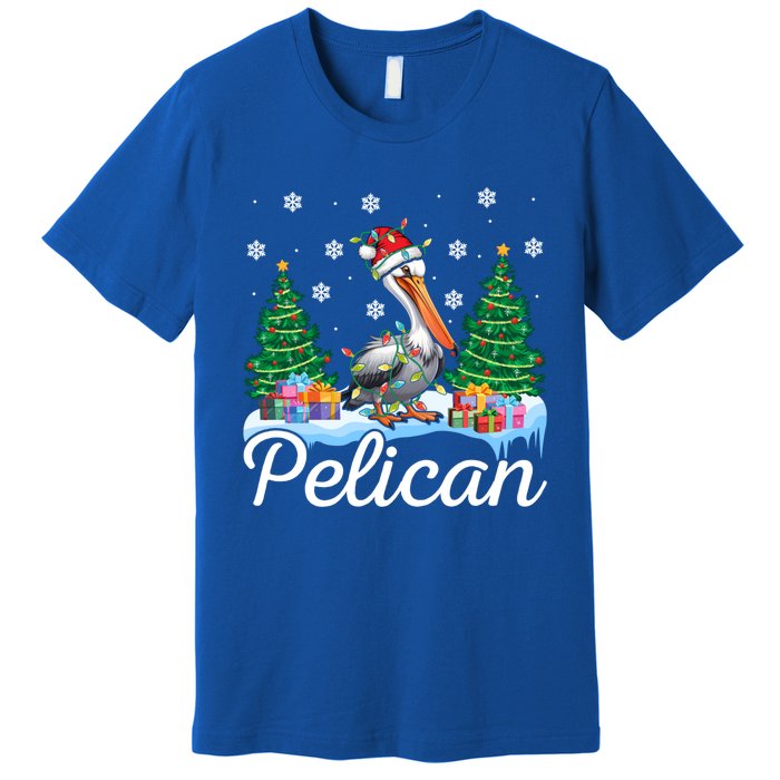 Funny Pelican Christmas Tree Snowflakes Santa Hat Lights Gift Premium T-Shirt